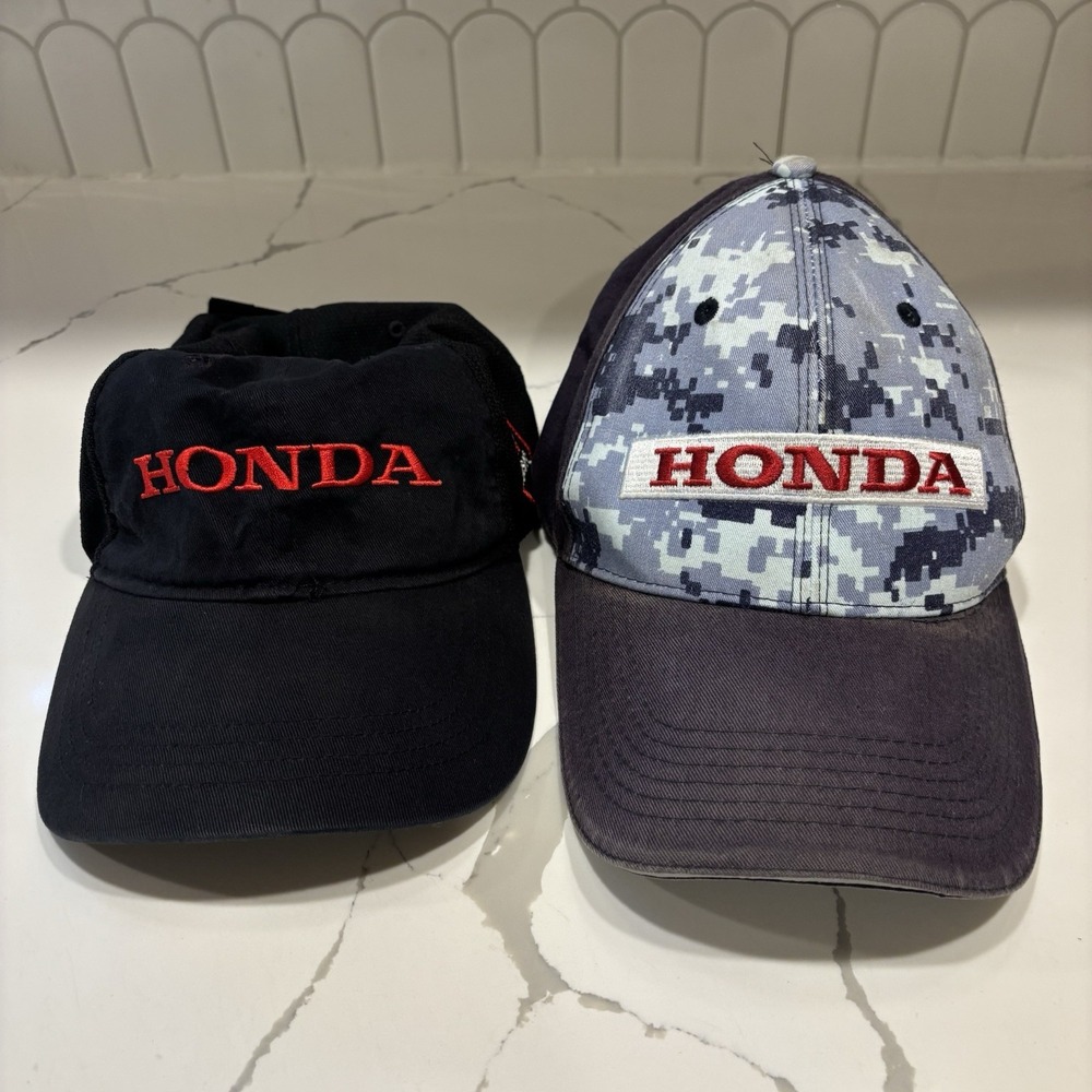Honda Baseball Hat Lot Of 2 Black Embroidered Cap & Digital Camo Racing Hat OSFA